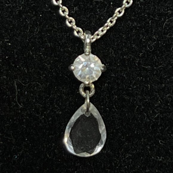 Monet Silver Tone And Clear Rhinestone Rolo Chain Necklace 16' (3991) - Picture 3 of 4